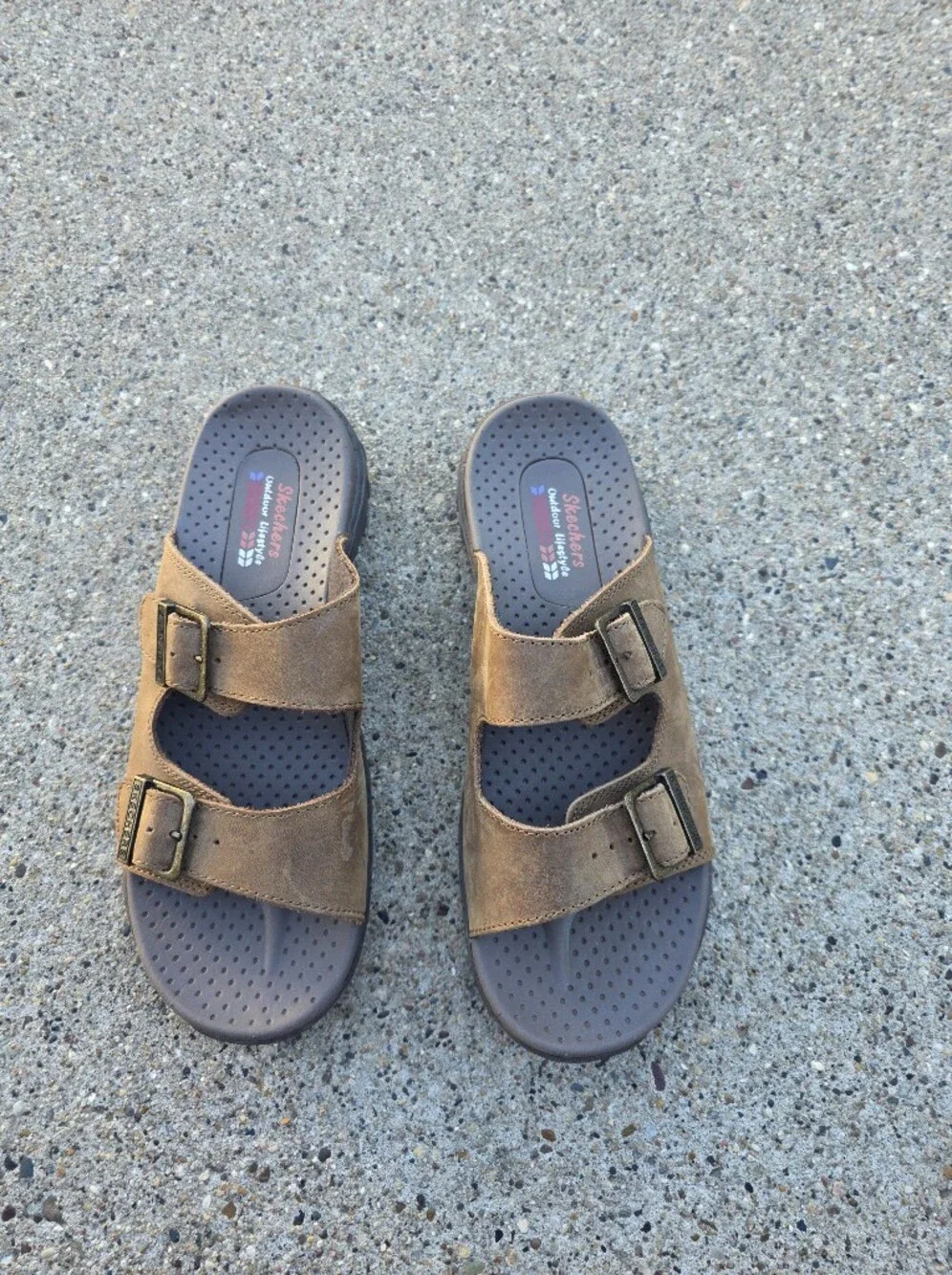 Skechers Leather Dual-Buckle Slide Sandals Women 8.5